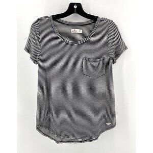 Hollister Women's Navy Blue White Striped Soft Pocket Tee T Shirt Top Size XS